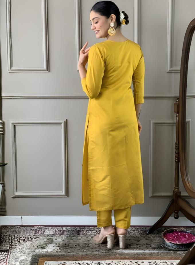 Mustard Yellow Floral Kurti Set