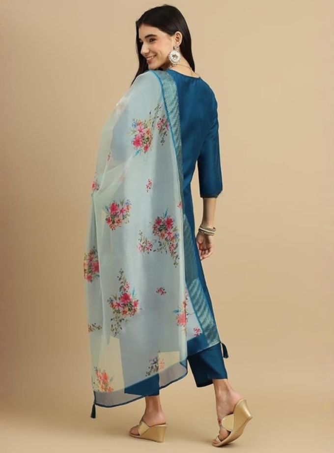 Rayon Slub Kurti Set with Printed Dupatta