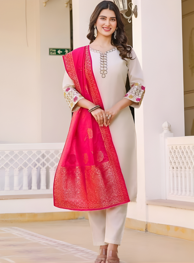 The Modern Classic — Ivory & Pink Jacquard Ensemble