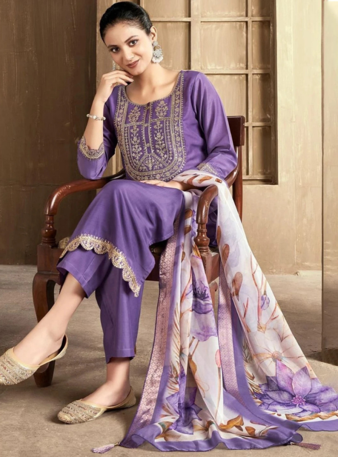 Grace in Lavender: Premium Rayon Slub 3-Piece Set