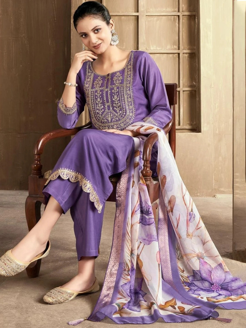 Grace in Lavender: Premium Rayon Slub 3-Piece Set - Image 2