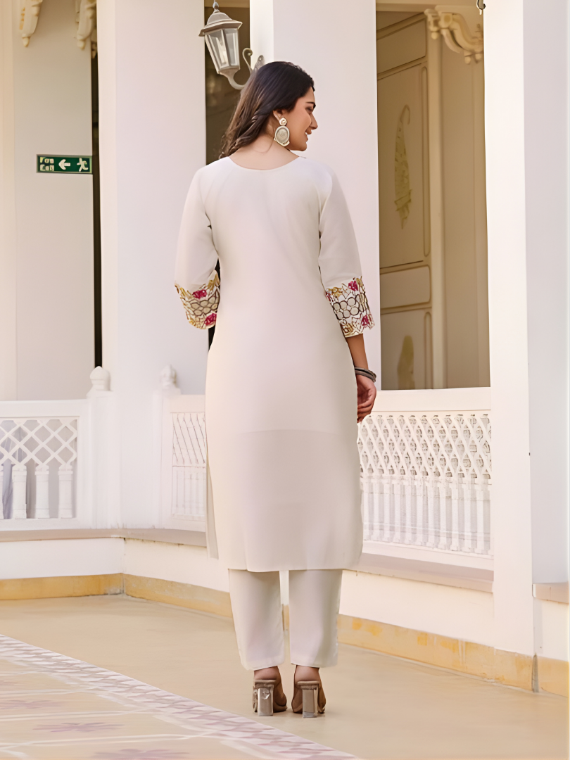 The Modern Classic β Ivory & Pink Jacquard Ensemble - Image 3