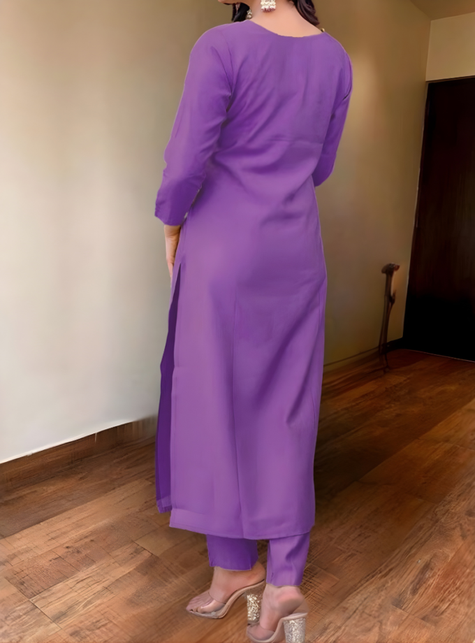 Royal Purple embroidered kurti with Printed Dupatta Set