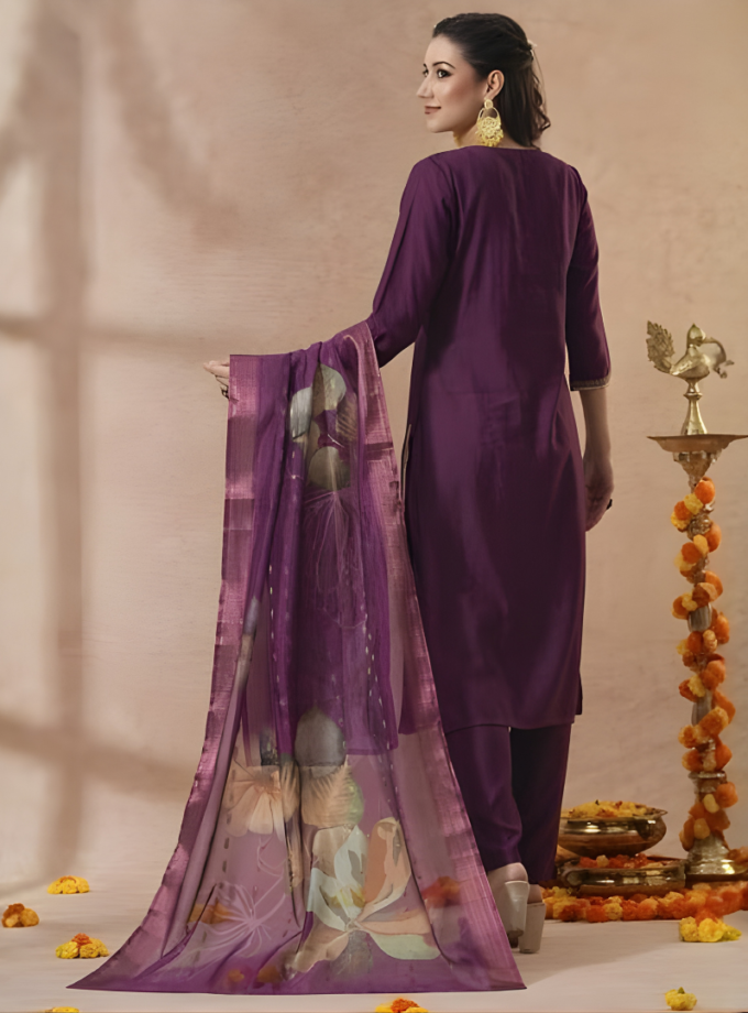 Purple Magic Cotton Kurti Set with Printed Dupatta